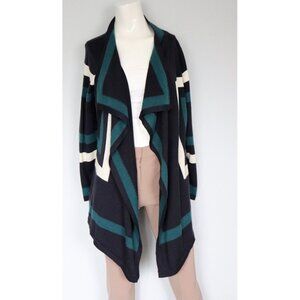 Otto Collection Women's Medium Navy Blue Teal White Cardigan Sweater Japan $200+